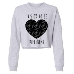 It's Ok To Be Different Autism Awareness Puzzle Heart Cropped Pullover Crew