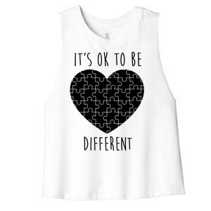 It's Ok To Be Different Autism Awareness Puzzle Heart Women's Racerback Cropped Tank