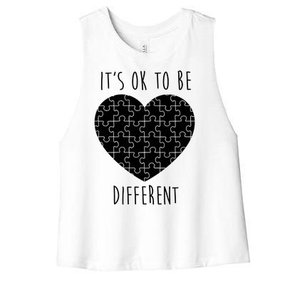 It's Ok To Be Different Autism Awareness Puzzle Heart Women's Racerback Cropped Tank