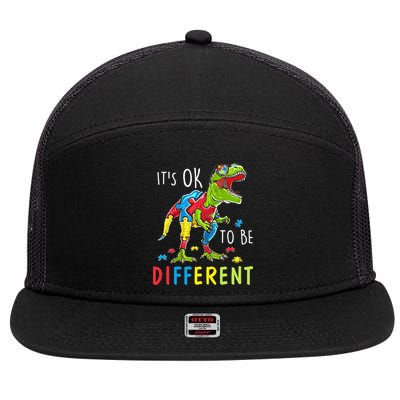 Its Ok to Be Different Autism Dinosaur 7 Panel Mesh Trucker Snapback Hat
