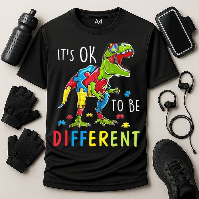 Its Ok to Be Different Autism Dinosaur Cooling Performance Crew T-Shirt