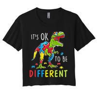 Its Ok to Be Different Autism Dinosaur Women's Crop Top Tee