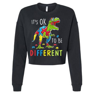 Its Ok to Be Different Autism Dinosaur Cropped Pullover Crew
