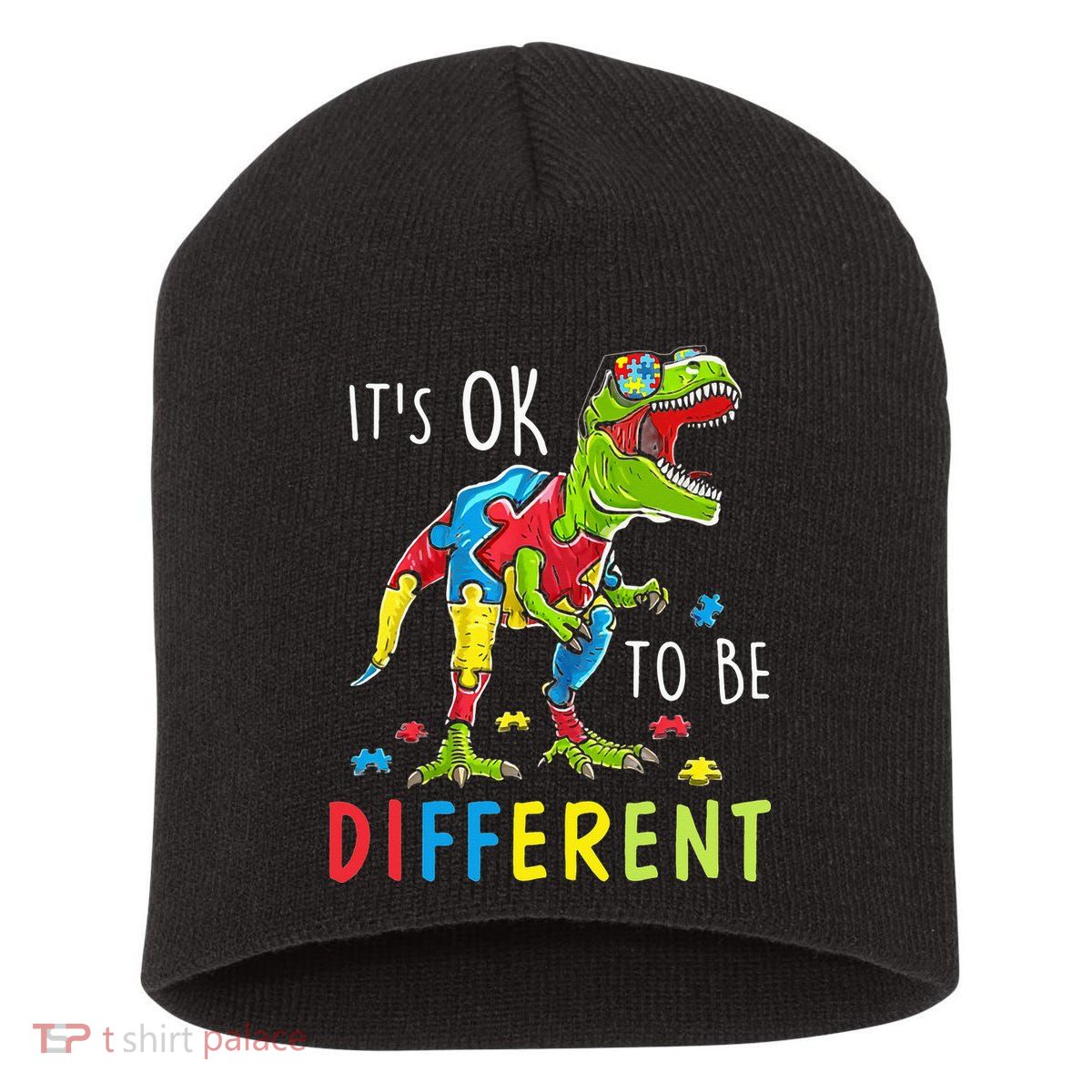 Its Ok to Be Different Autism Dinosaur Short Acrylic Beanie