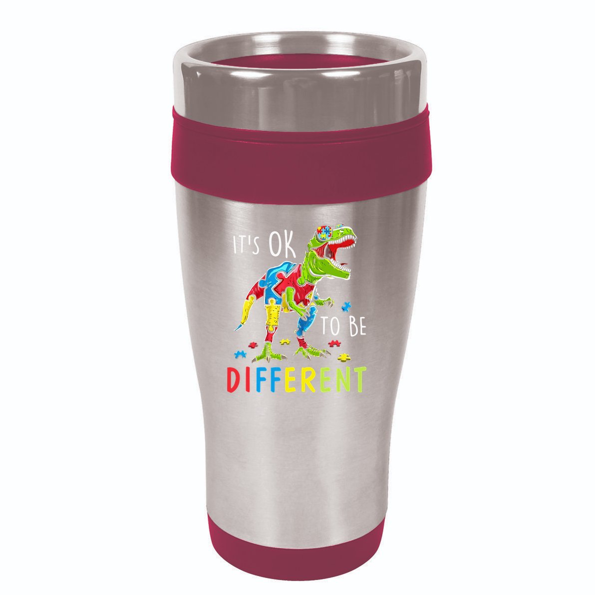 Its Ok to Be Different Autism Dinosaur 16oz Travel Tumbler