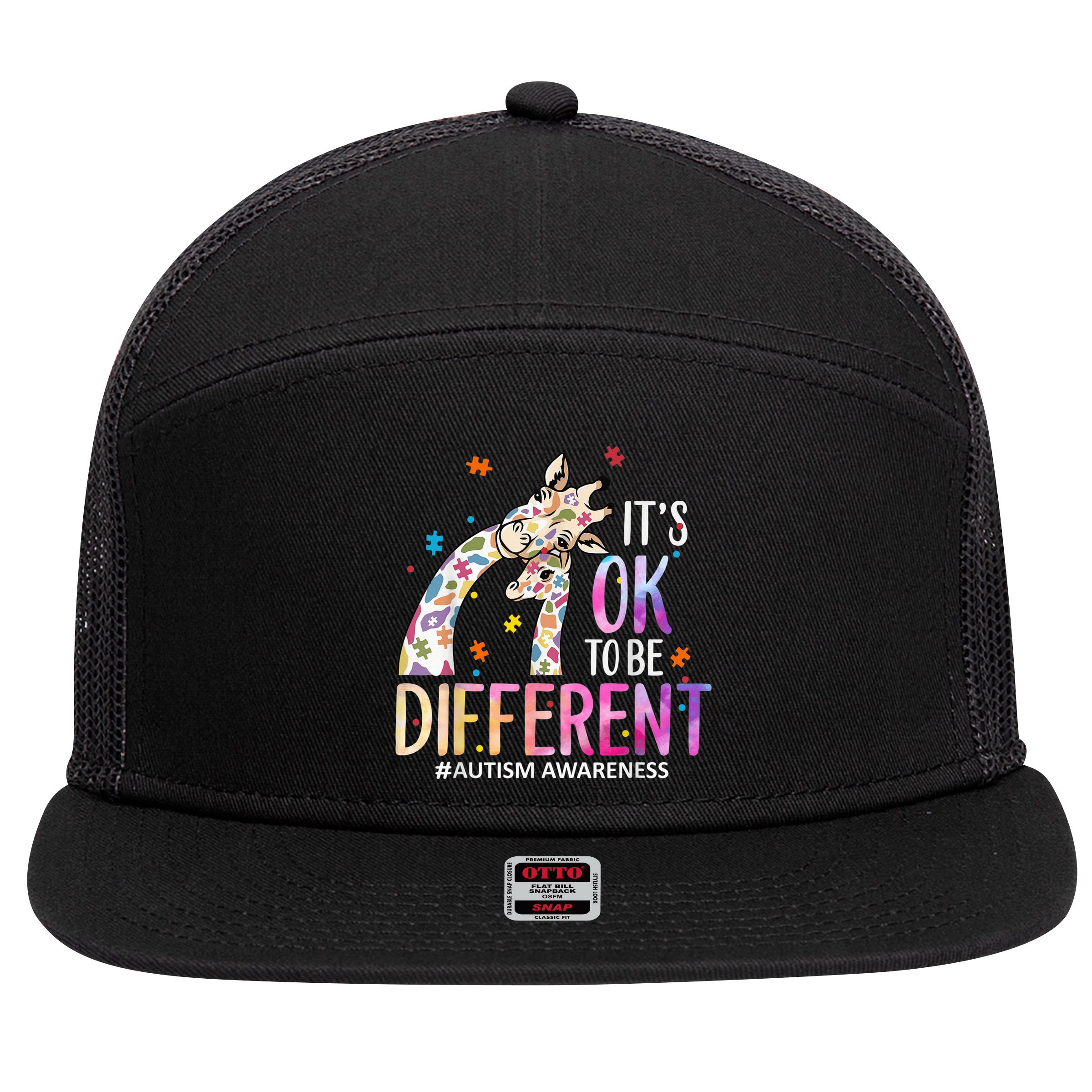 Its Ok To Be Different Autism Awareness Acceptance Be Kind 7 Panel Mesh Trucker Snapback Hat