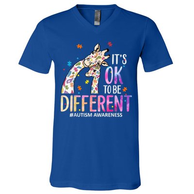 Its Ok To Be Different Autism Awareness Acceptance Be Kind V-Neck T-Shirt