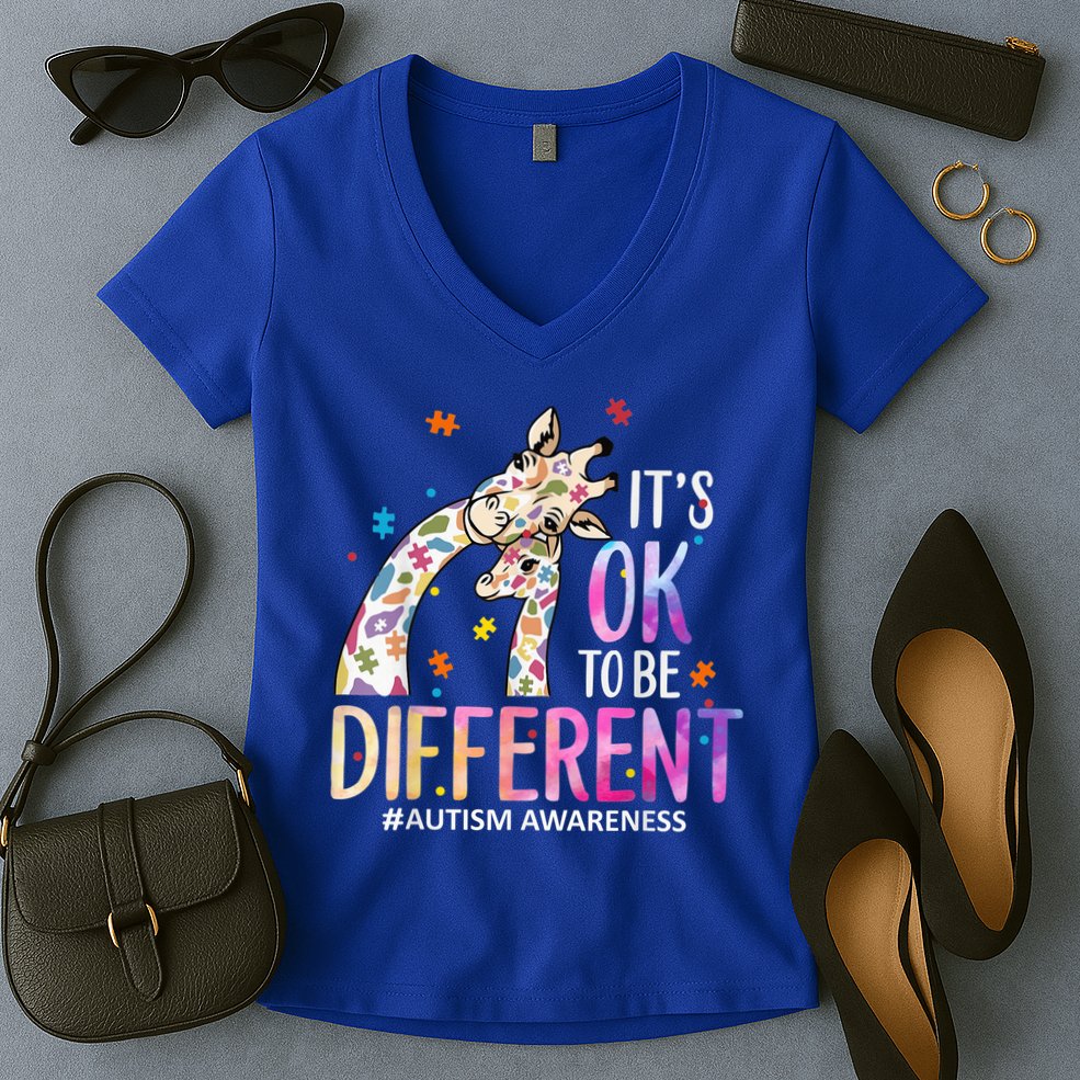 Its Ok To Be Different Autism Awareness Acceptance Be Kind Women's V-Neck T-Shirt