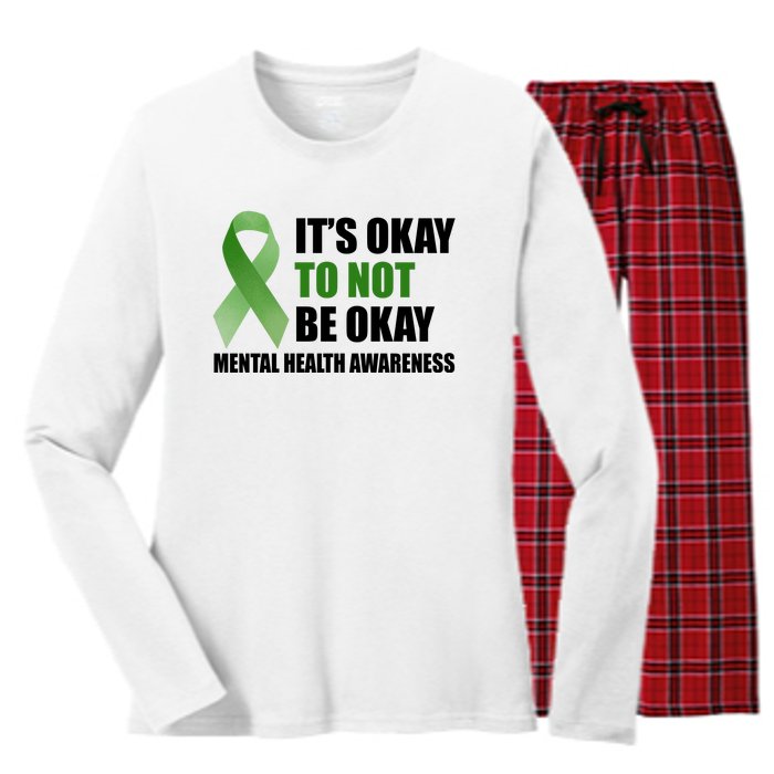 It's Okay To Not Be Okay Mental Health Awareness Ribbon Women's Long Sleeve Flannel Pajama Set 