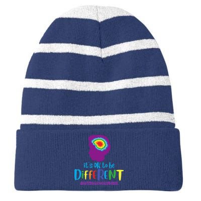 It's OK To Be Different Autism Awareness Striped Beanie with Solid Band