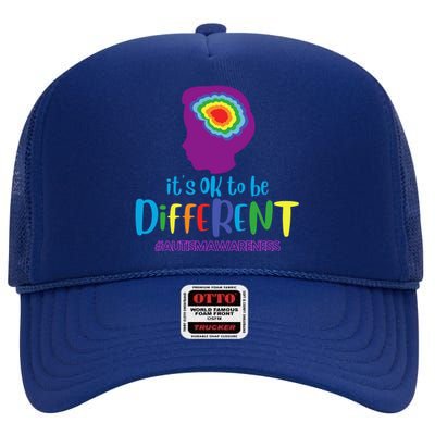 It's OK To Be Different Autism Awareness High Crown Mesh Back Trucker Hat