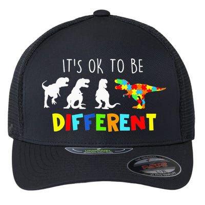 It's Ok To Be Different Autism Awareness Dinosaur Flexfit Unipanel Trucker Cap