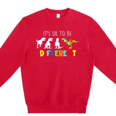 It's Ok To Be Different Autism Awareness Dinosaur Premium Crewneck Sweatshirt