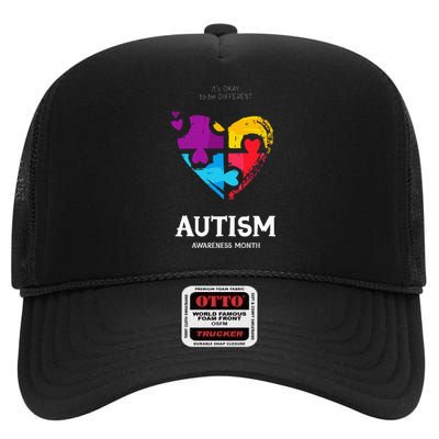 It's Ok To Be Different Autism Awareness High Crown Mesh Back Trucker Hat