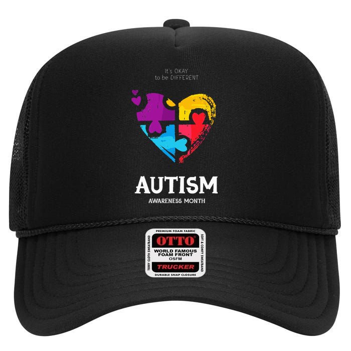 It's Ok To Be Different Autism Awareness High Crown Mesh Back Trucker Hat