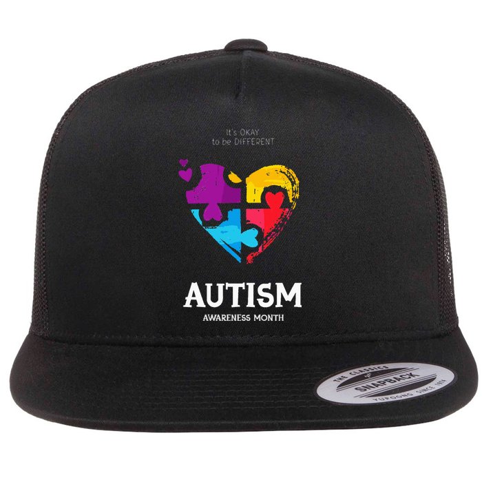 It's Ok To Be Different Autism Awareness Flat Bill Trucker Hat