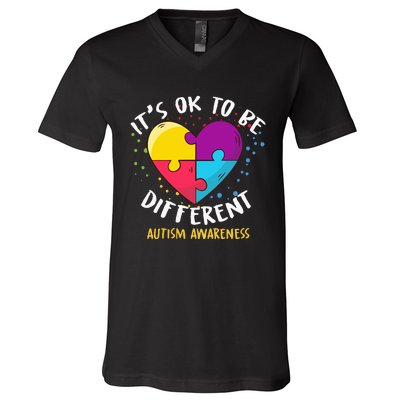 It's Ok To Be Different Autism Awareness V-Neck T-Shirt