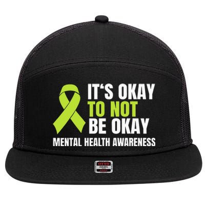 It's Okay To Not Be Okay Mental Health Ribbon 7 Panel Mesh Trucker Snapback Hat