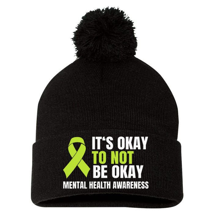 It's Okay To Not Be Okay Mental Health Ribbon Pom Pom 12in Knit Beanie