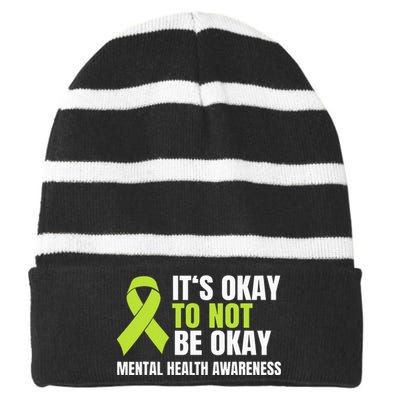 It's Okay To Not Be Okay Mental Health Ribbon Striped Beanie with Solid Band