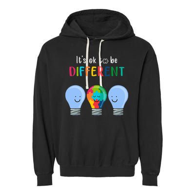 It's Ok To Be Different Autism Awareness Month Lightbulb Garment-Dyed Fleece Hoodie
