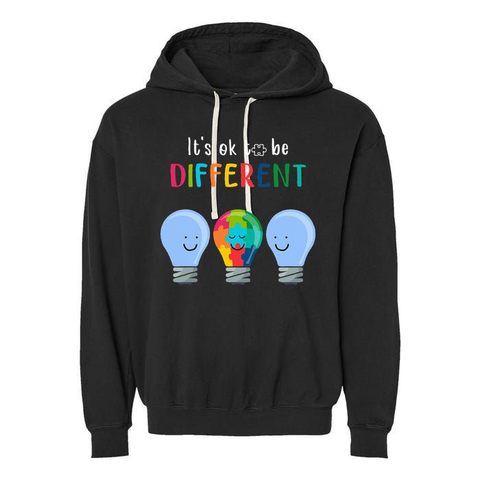 It's Ok To Be Different Autism Awareness Month Lightbulb Garment-Dyed Fleece Hoodie