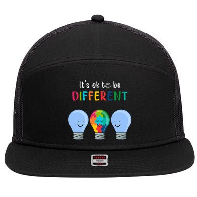 It's Ok To Be Different Autism Awareness Month Lightbulb 7 Panel Mesh Trucker Snapback Hat
