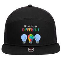It's Ok To Be Different Autism Awareness Month Lightbulb 7 Panel Mesh Trucker Snapback Hat