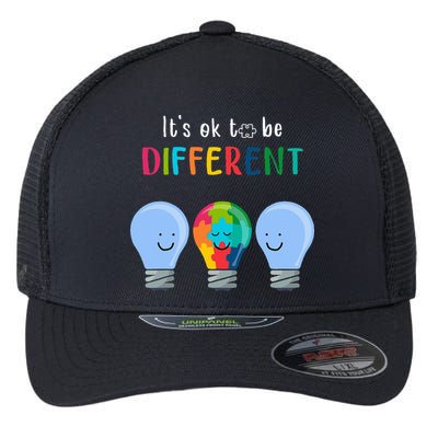 It's Ok To Be Different Autism Awareness Month Lightbulb Flexfit Unipanel Trucker Cap
