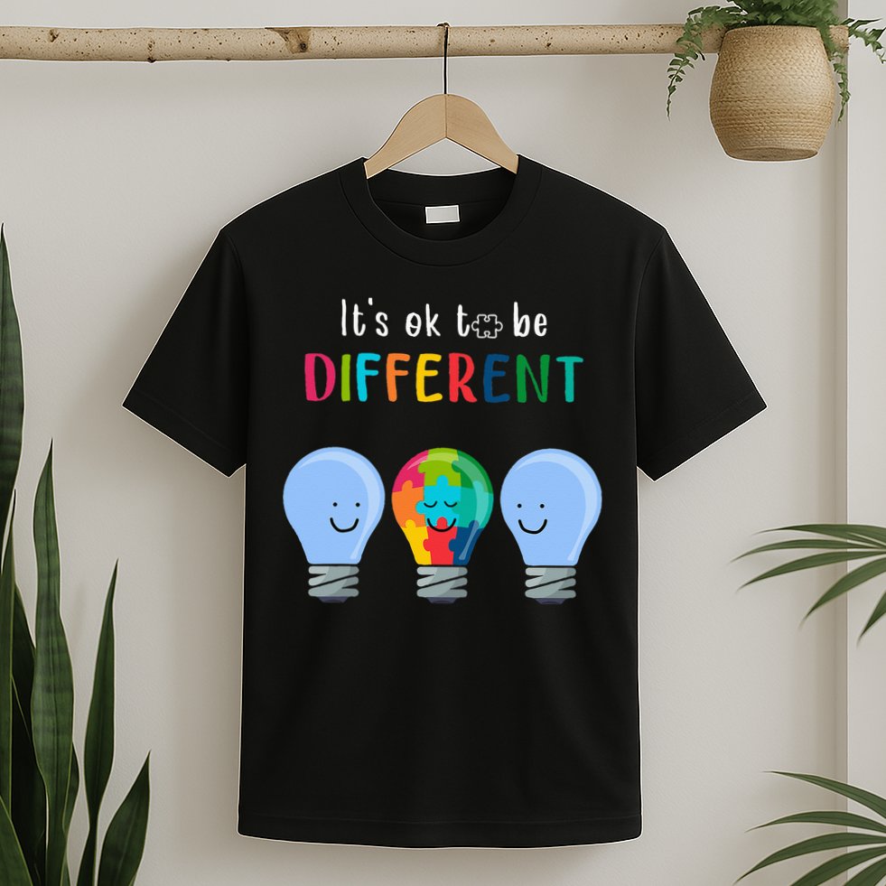 It's Ok To Be Different Autism Awareness Month Lightbulb T-Shirt