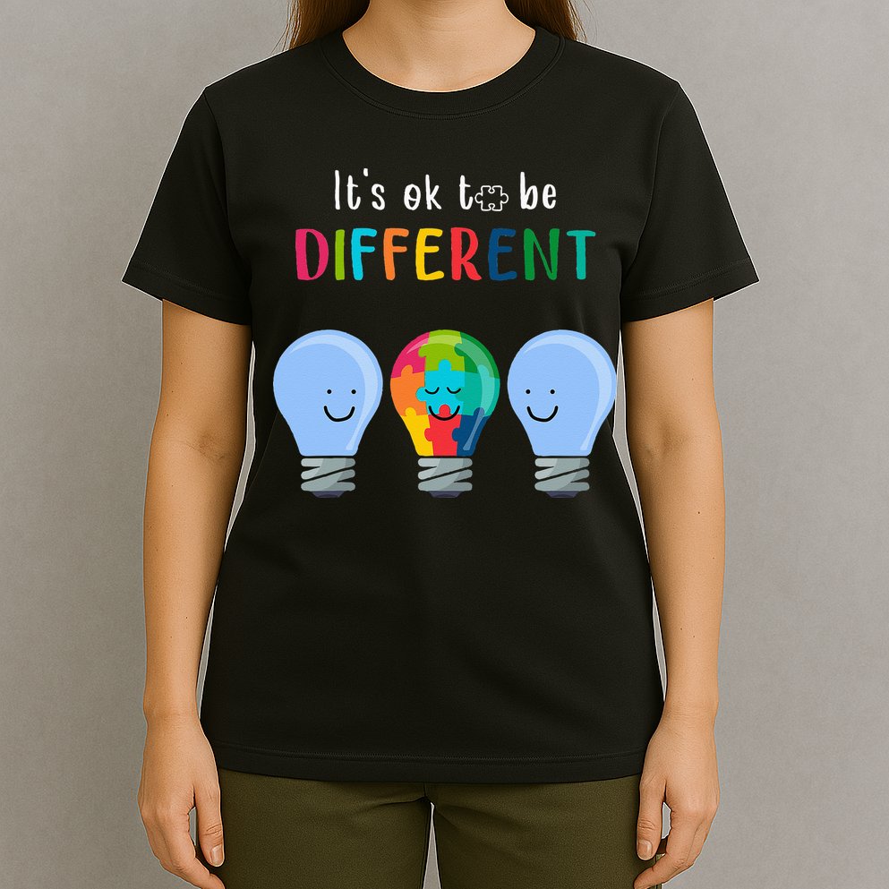 It's Ok To Be Different Autism Awareness Month Lightbulb T-Shirt