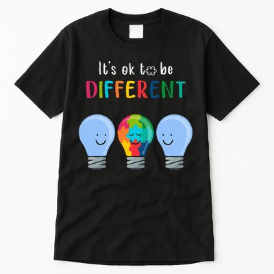 It's Ok To Be Different Autism Awareness Month Lightbulb Tall T-Shirt