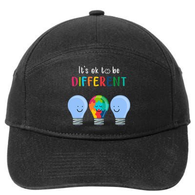 It's Ok To Be Different Autism Awareness Month Lightbulb 7-Panel Snapback Hat