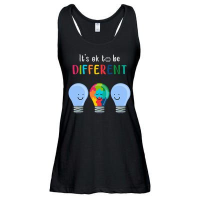 It's Ok To Be Different Autism Awareness Month Lightbulb Ladies Essential Flowy Tank