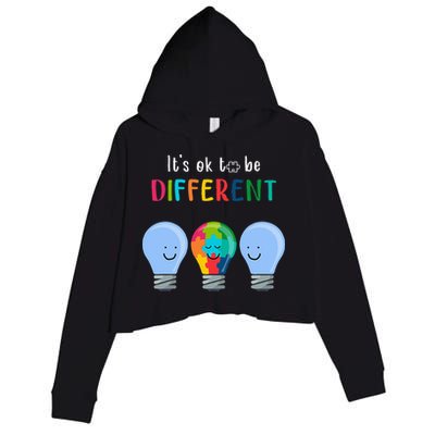 It's Ok To Be Different Autism Awareness Month Lightbulb Crop Fleece Hoodie