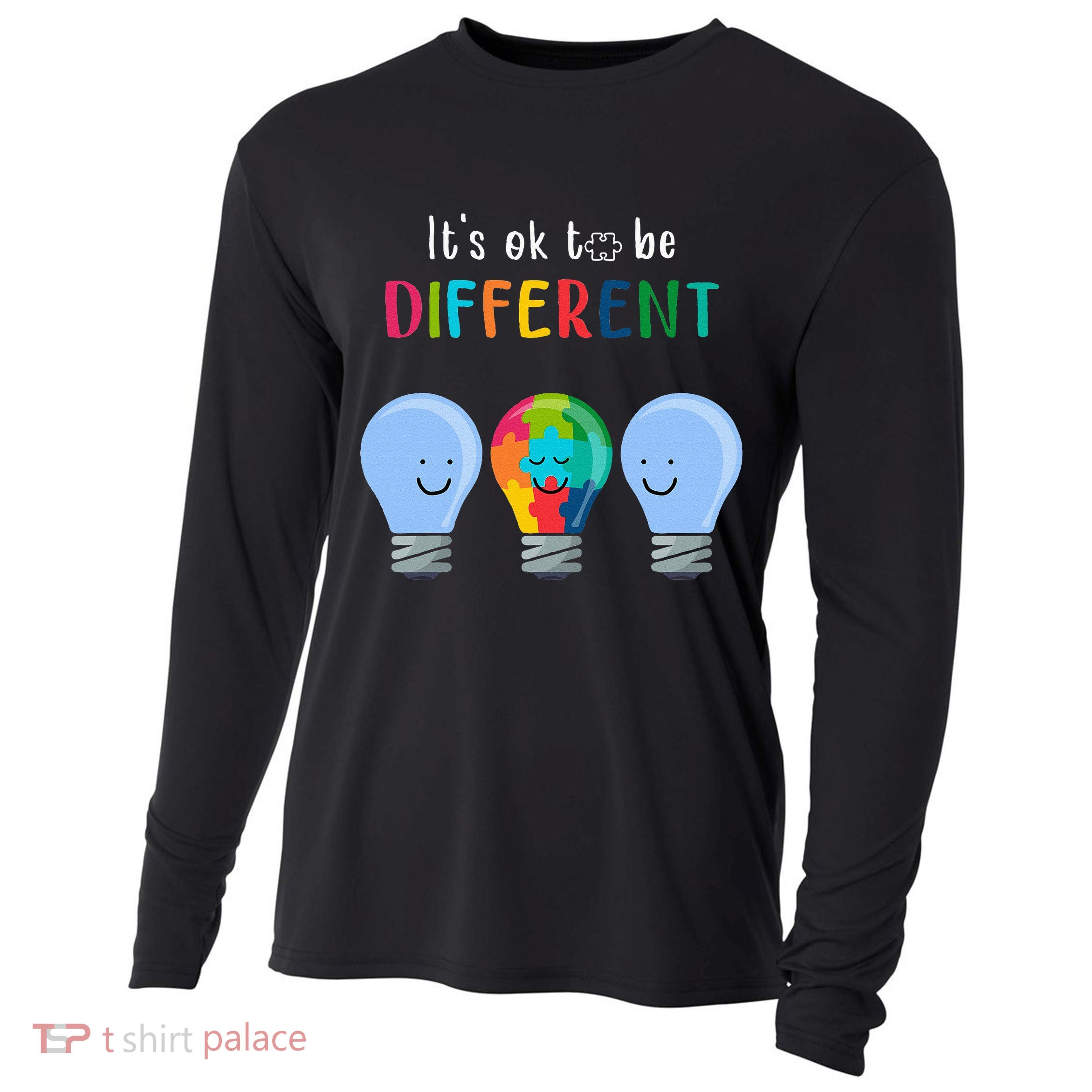 It's Ok To Be Different Autism Awareness Month Lightbulb Cooling Performance Long Sleeve Crew