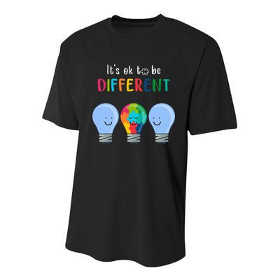 It's Ok To Be Different Autism Awareness Month Lightbulb Youth Performance Sprint T-Shirt