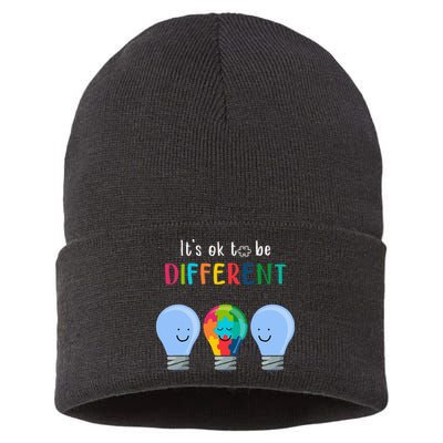 It's Ok To Be Different Autism Awareness Month Lightbulb Sustainable Knit Beanie