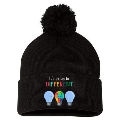It's Ok To Be Different Autism Awareness Month Lightbulb Pom Pom 12in Knit Beanie