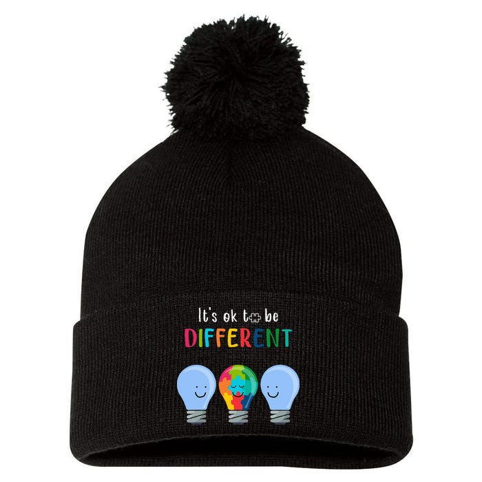 It's Ok To Be Different Autism Awareness Month Lightbulb Pom Pom 12in Knit Beanie