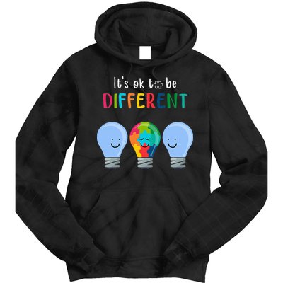 It's Ok To Be Different Autism Awareness Month Lightbulb Tie Dye Hoodie