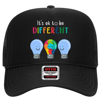 It's Ok To Be Different Autism Awareness Month Lightbulb Trucker Hat