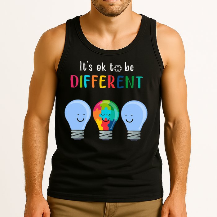 It's Ok To Be Different Autism Awareness Month Lightbulb Tank Top