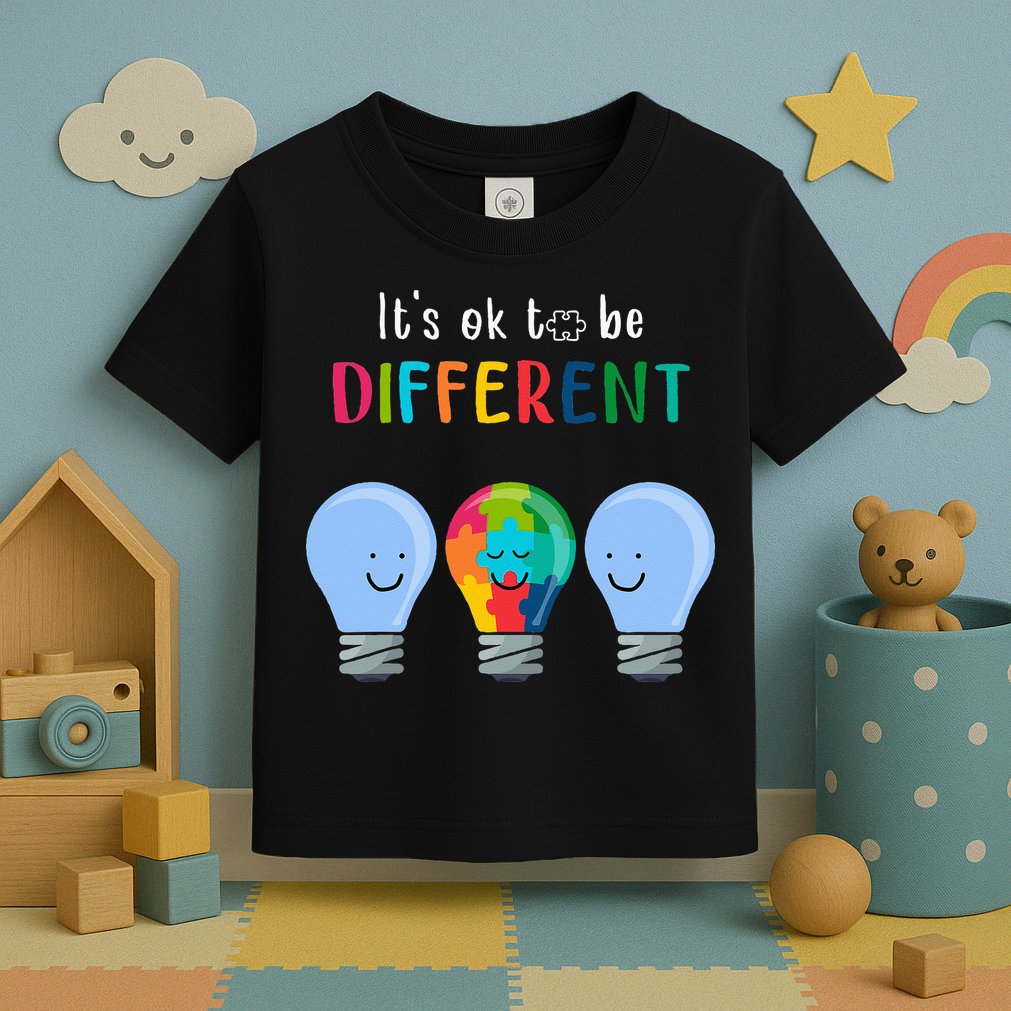 It's Ok To Be Different Autism Awareness Month Lightbulb Toddler T-Shirt