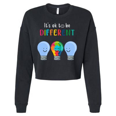 It's Ok To Be Different Autism Awareness Month Lightbulb Cropped Pullover Crew