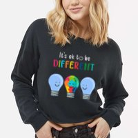 It's Ok To Be Different Autism Awareness Month Lightbulb Cropped Pullover Crew