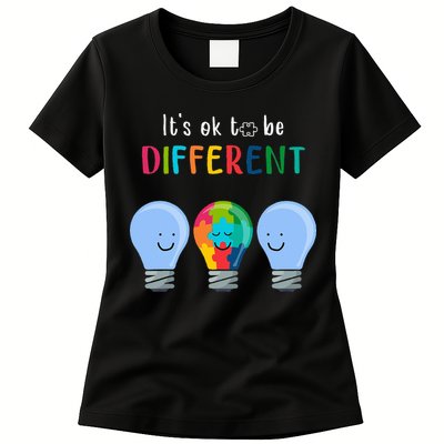 It's Ok To Be Different Autism Awareness Month Lightbulb Womens T-Shirt