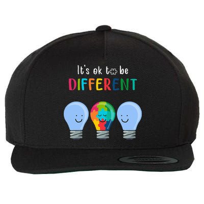 It's Ok To Be Different Autism Awareness Month Lightbulb Wool Snapback Cap