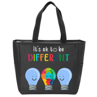 It's Ok To Be Different Autism Awareness Month Lightbulb Zip Tote Bag