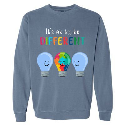 It's Ok To Be Different Autism Awareness Month Lightbulb Garment-Dyed Sweatshirt
